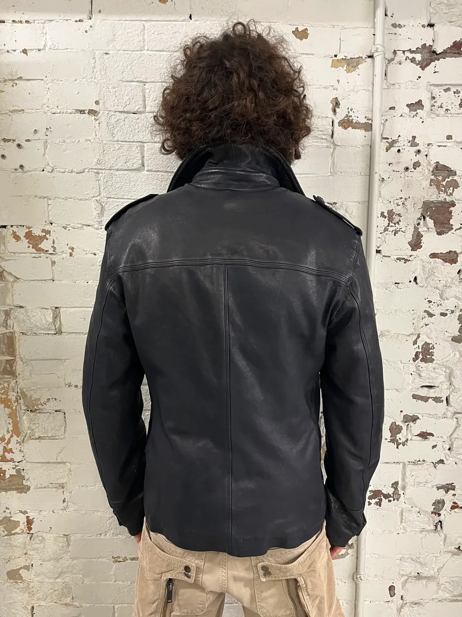 AW2006 Dolce & Gabbana Black Premium Officer Naval Buttoned Leather Jacket - Image 4