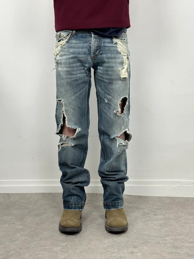 AW2006 Dolce & Gabbana Blue Destroyed Faded Denim Jeans