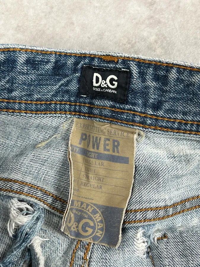 AW2006 Dolce & Gabbana Blue Destroyed Faded Denim Jeans - Image 11