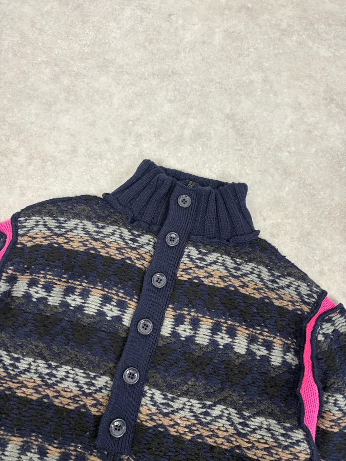 AW2006 Dolce & Gabbana Blue & Pink Buttoned Wool Sweater - Image 4