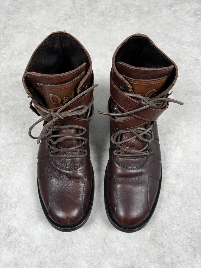 AW2006 Dolce & Gabbana Brown Combat Leather Boots - Image 2