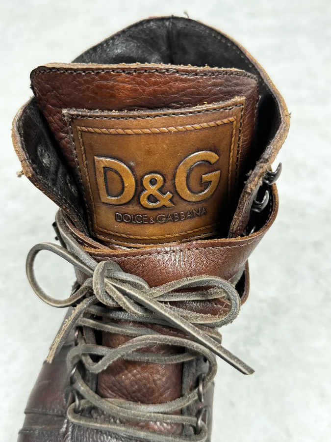 AW2006 Dolce & Gabbana Brown Combat Leather Boots - Image 4