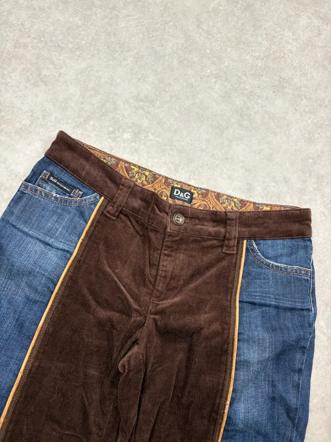 AW2006 Dolce & Gabbana Brown Corduroy & Blue Denim Shorts - Image 5