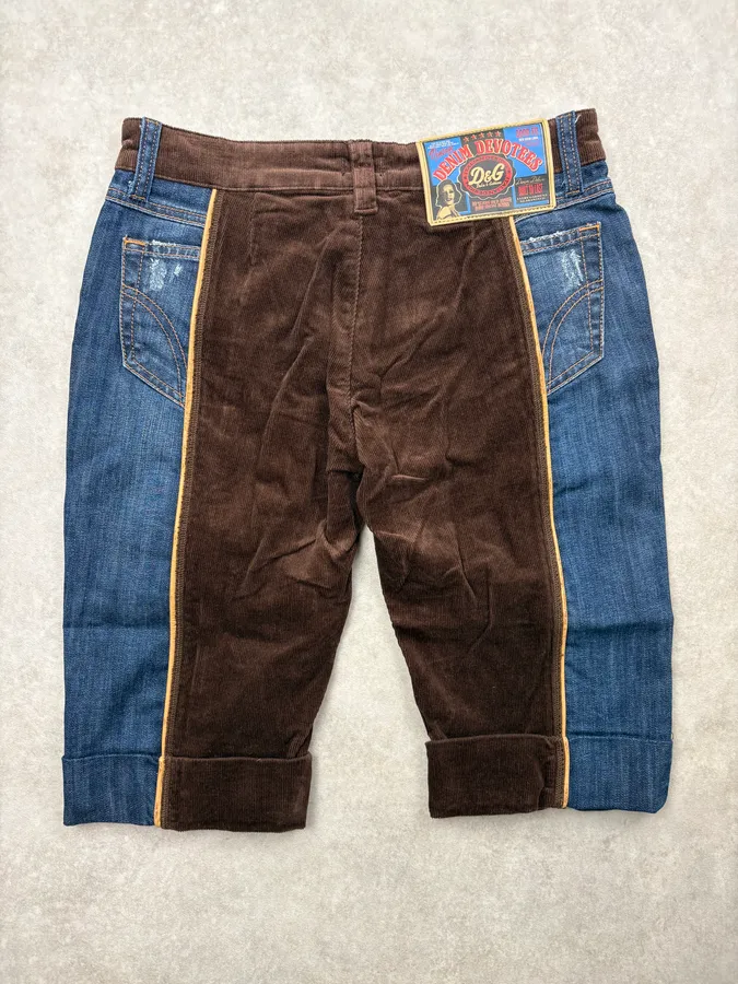 AW2006 Dolce & Gabbana Brown Corduroy & Blue Denim Shorts - Image 6