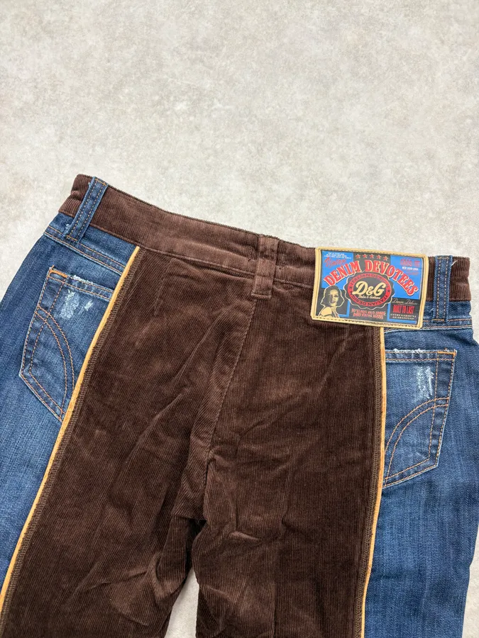 AW2006 Dolce & Gabbana Brown Corduroy & Blue Denim Shorts - Image 7