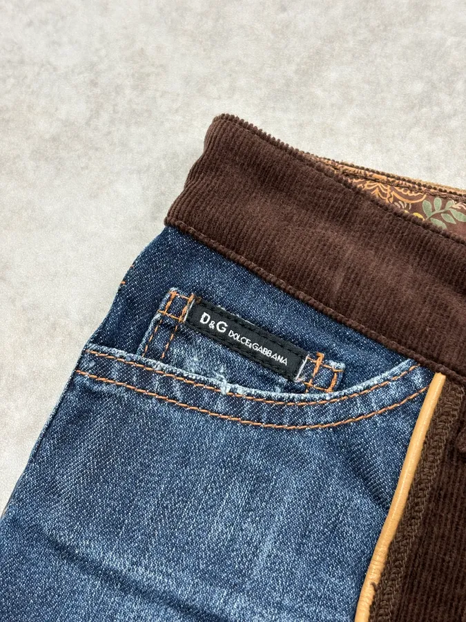 AW2006 Dolce & Gabbana Brown Corduroy & Blue Denim Shorts - Image 8