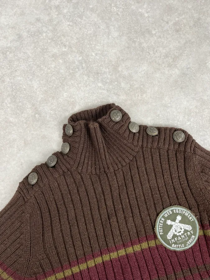 AW2006 Dolce & Gabbana Brown Wool Buttoned Military Naval Wool Sweater - Image 5