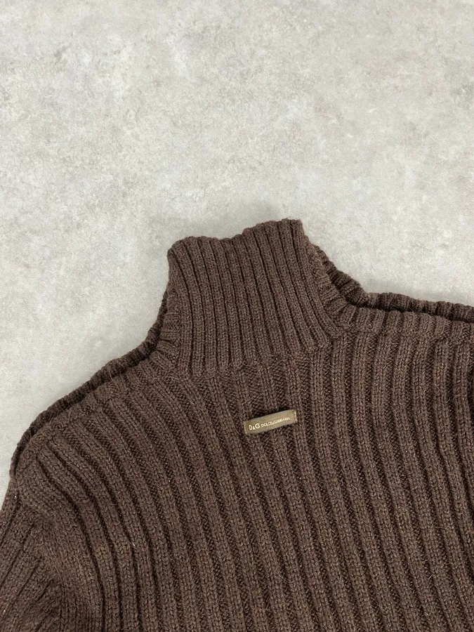 AW2006 Dolce & Gabbana Brown Wool Buttoned Military Naval Wool Sweater - Image 6