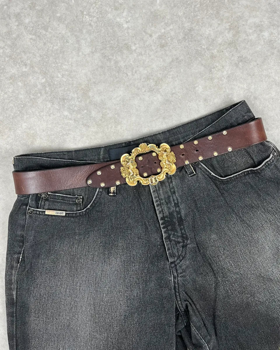 AW2006 Dolce & Gabbana Dark Brown Leather Baroque Angel Studded Belt