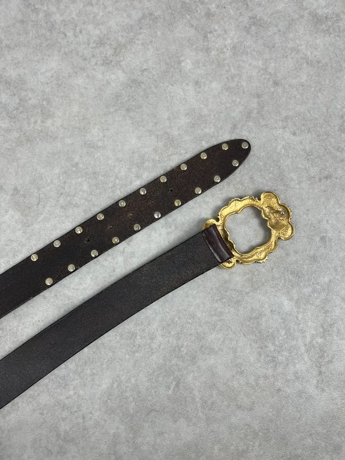 AW2006 Dolce & Gabbana Dark Brown Leather Baroque Angel Studded Belt - Image 6