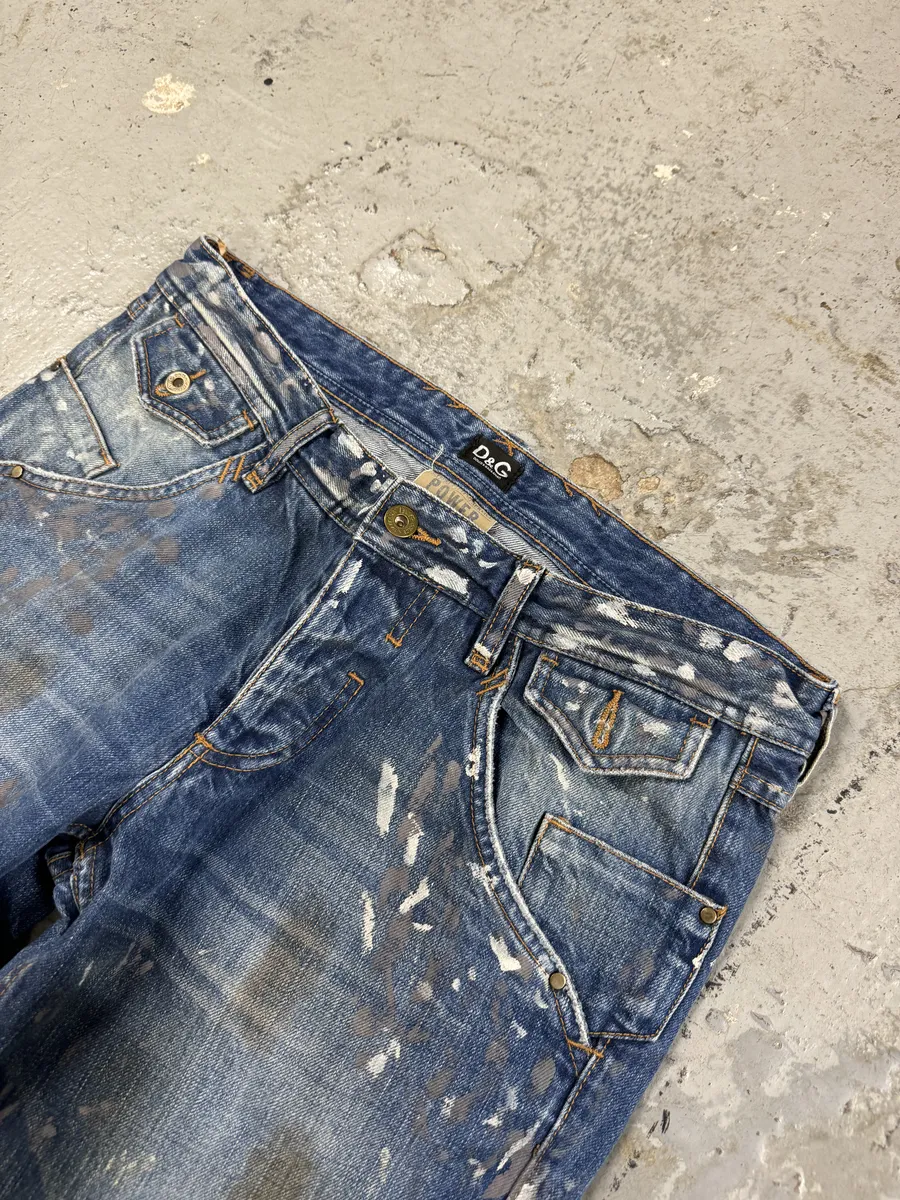 AW2006 Dolce & Gabbana Dirty Blue Painted Blue Denim Jeans - Image 8
