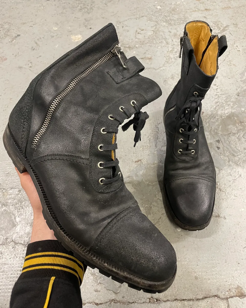 AW2006 Dolce & Gabbana Double Zip Black Combat Boots