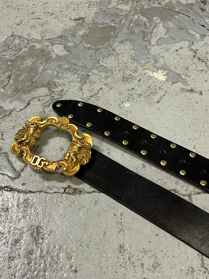 AW2006 Dolce & Gabbana Golden Angels Molding Buckle Black Leather Belt - Image 4