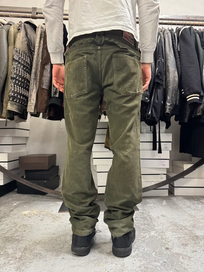 AW2006 Dolce & Gabbana Khaki Velvet Distressed Zip Pants - Image 3