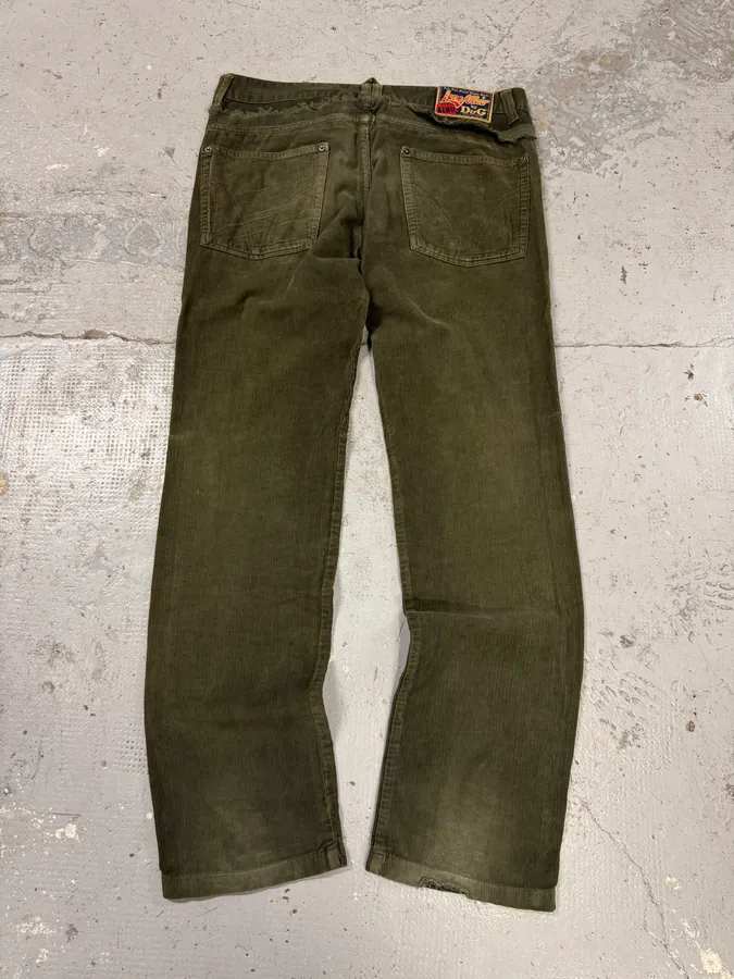 AW2006 Dolce & Gabbana Khaki Velvet Distressed Zip Pants - Image 7