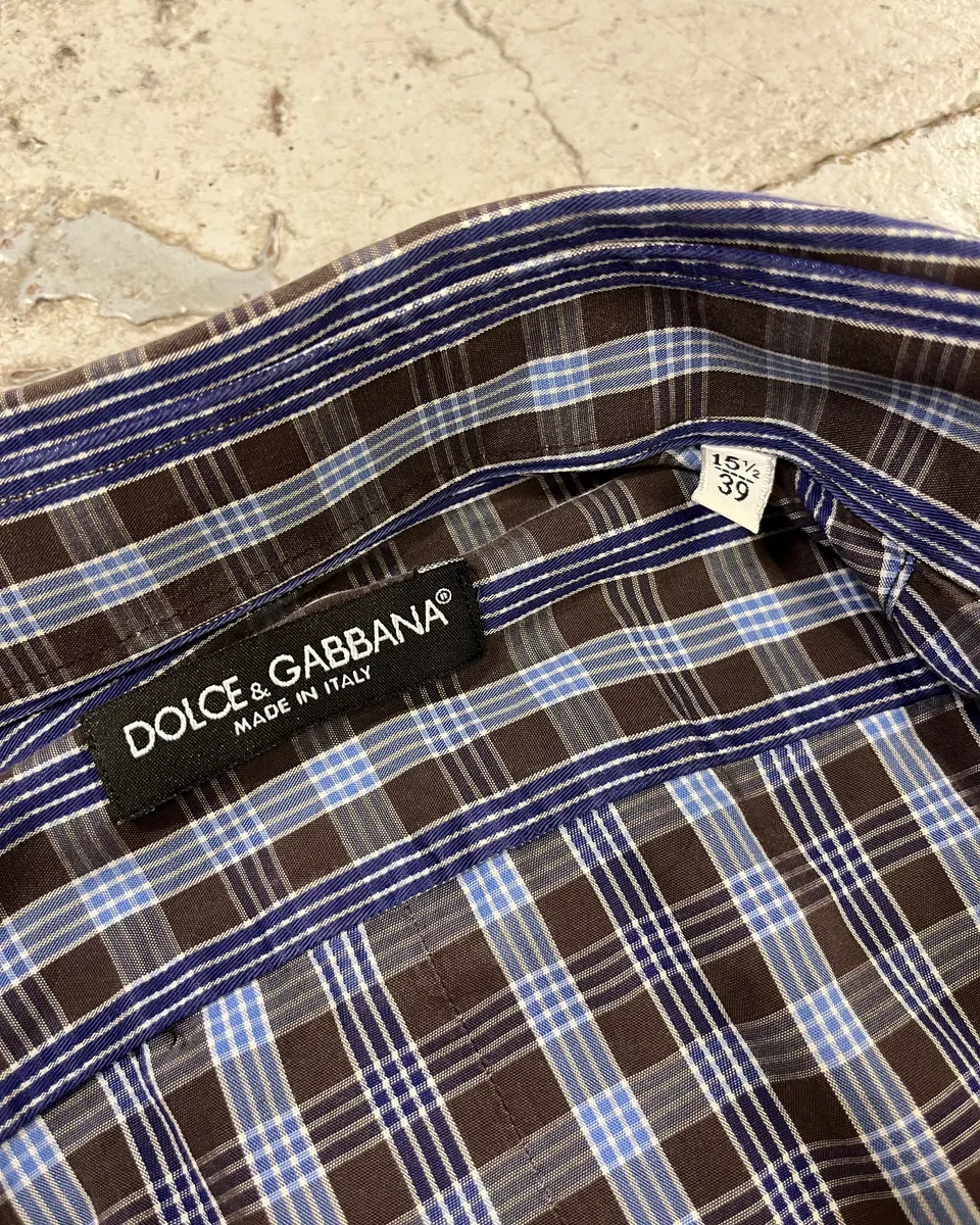 AW2006 Dolce & Gabbana Navy Checkered Plaid Shirt - Image 9