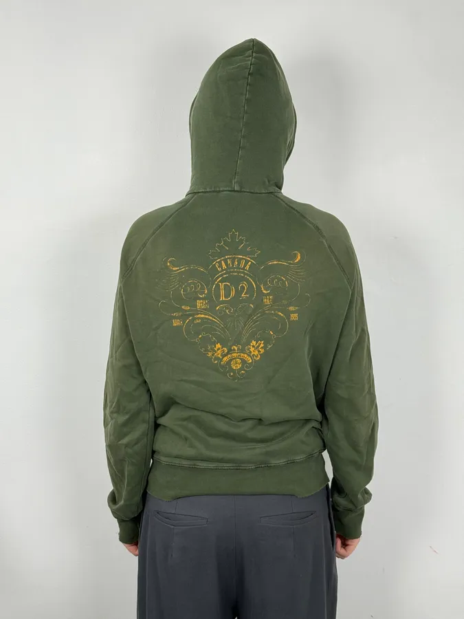 AW2006 Dsquared2 Olive Green & Yellow Propaganda Zip-up Hoodie - Image 3