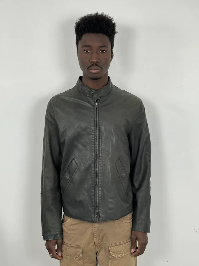 AW2006 Emporio Armani Biker Eroded Leather Jacket - Image 2