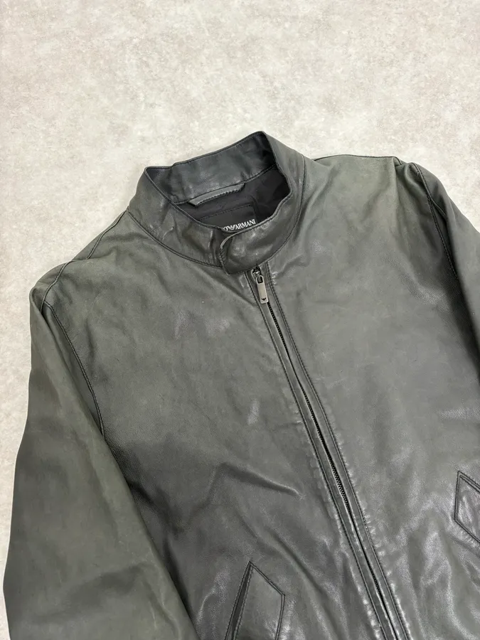 AW2006 Emporio Armani Biker Eroded Leather Jacket - Image 5