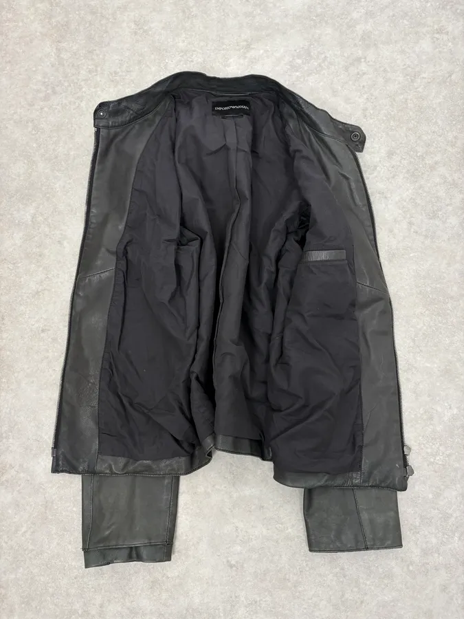 AW2006 Emporio Armani Biker Eroded Leather Jacket - Image 7