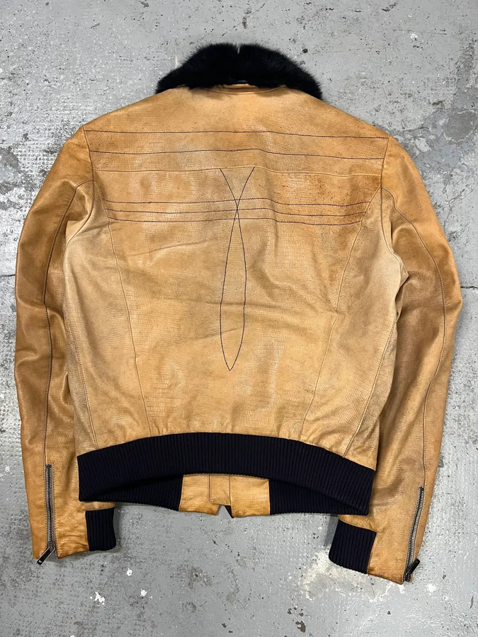 AW2006 Emporio Armani Camel Yellow Fur Collar Leather Jacket - Image 7