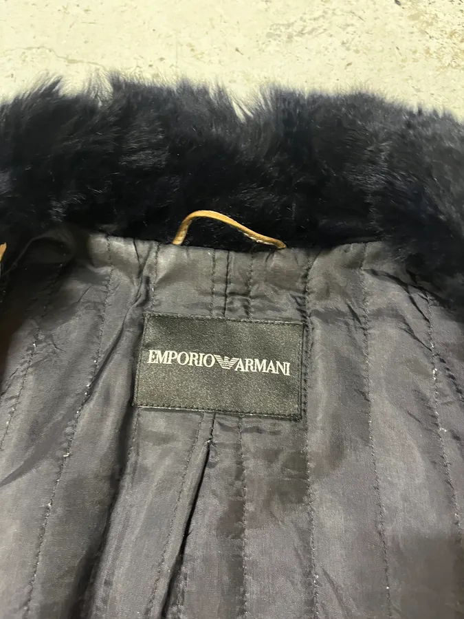 AW2006 Emporio Armani Camel Yellow Fur Collar Leather Jacket - Image 8