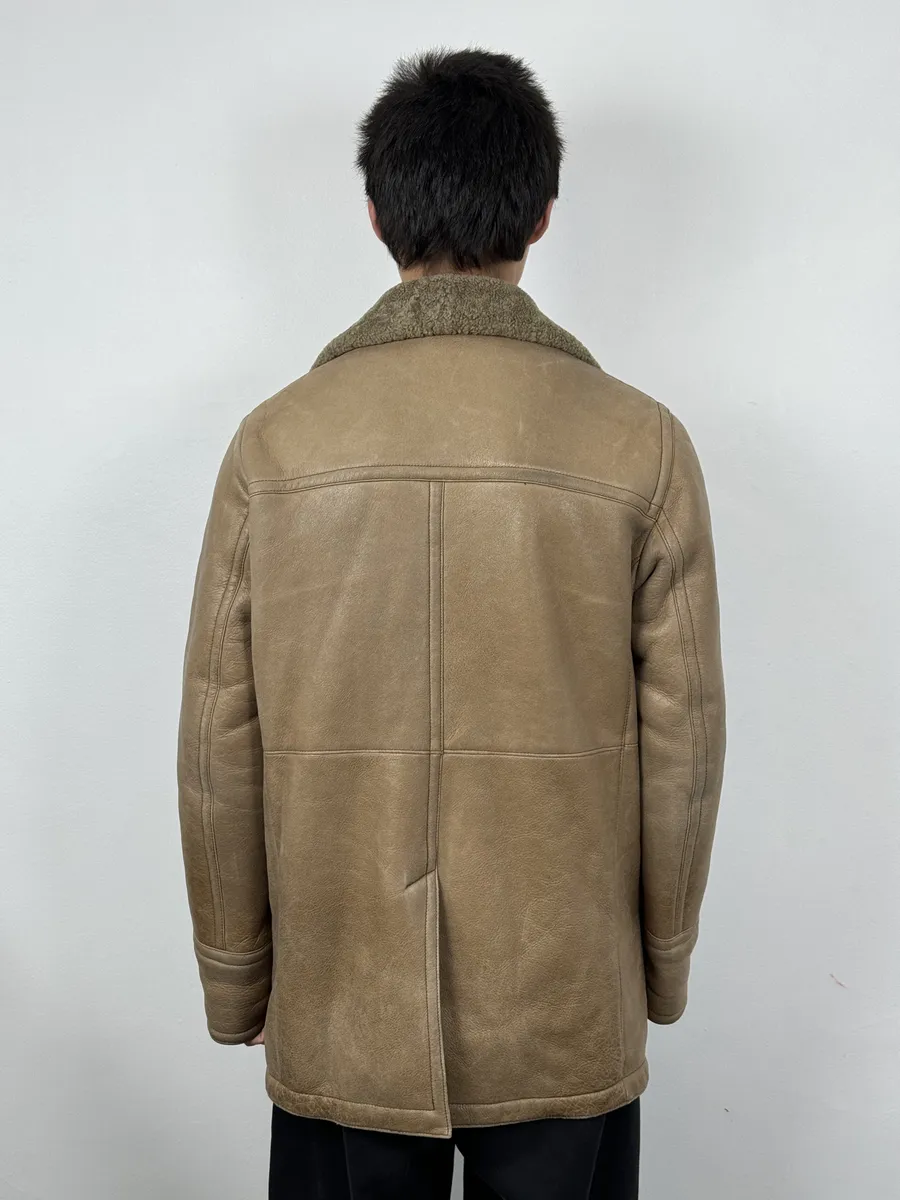 AW2006 Prada Beige Shealing Double Breasted Leather Coat - Image 4