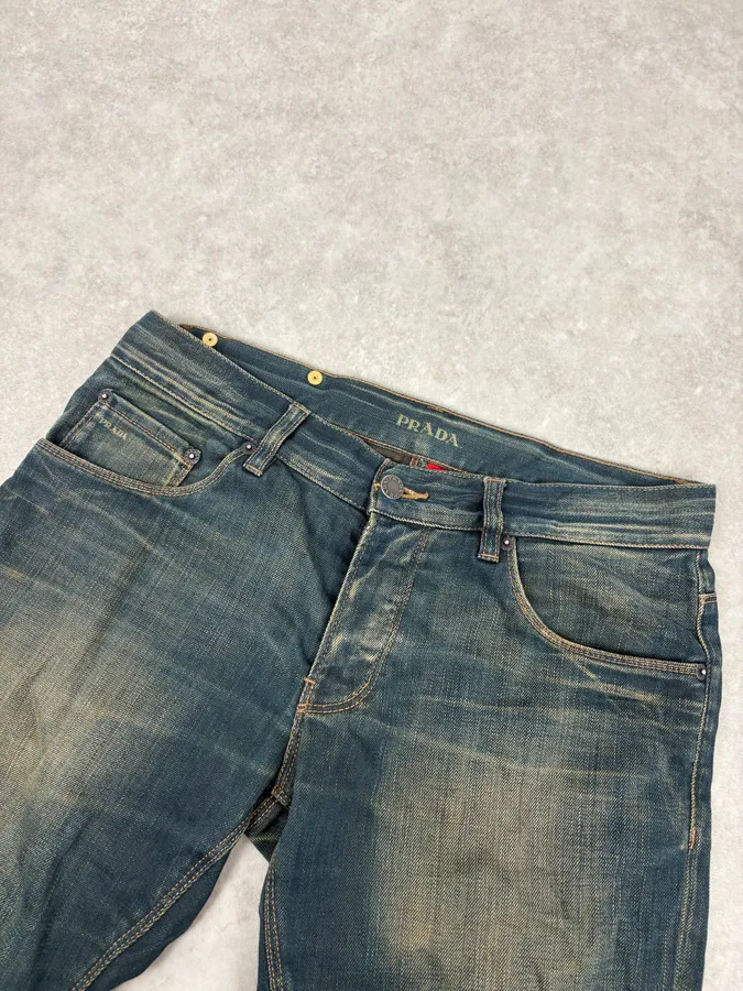 AW2006 Prada Blue Faded Tapered Denim Jeans - Image 5