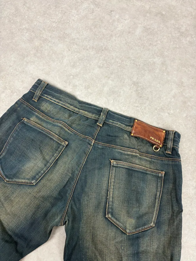AW2006 Prada Blue Faded Tapered Denim Jeans - Image 7