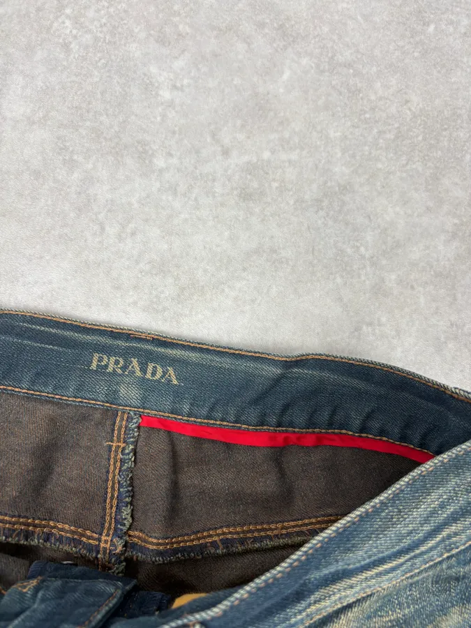 AW2006 Prada Blue Faded Tapered Denim Jeans - Image 9