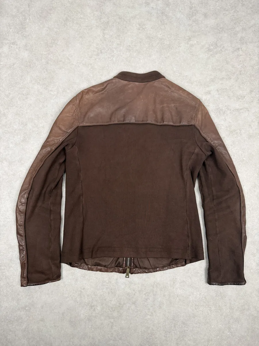 AW2006 Prada Brown Hybrid Linea Rossa Leather Biker Jacket - Image 2