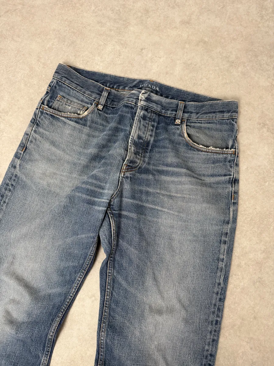 AW2006 Prada Classic Fit Blue Fade Denim Jeans - Image 9