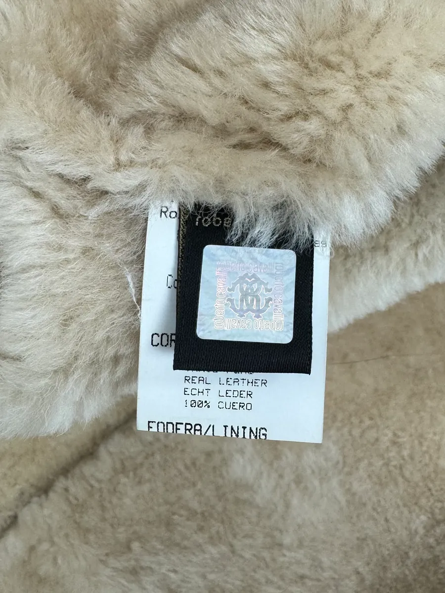 AW2006 Roberto Cavalli Fox Fur Collar Beige Leather Coat - Image 15