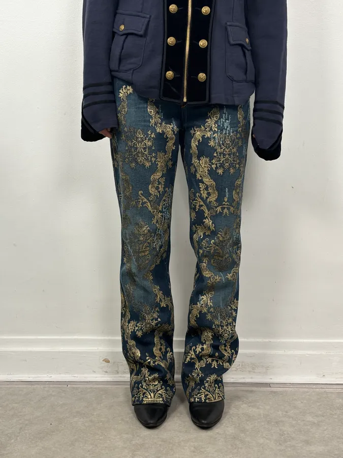 AW2006 Roberto Cavalli Navy Royal Gold Baroque Embroidered Jeans - Image 2