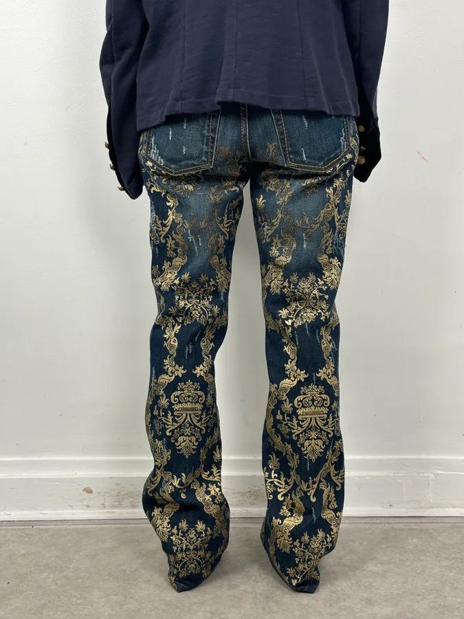 AW2006 Roberto Cavalli Navy Royal Gold Baroque Embroidered Jeans - Image 4