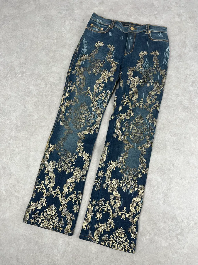 AW2006 Roberto Cavalli Navy Royal Gold Baroque Embroidered Jeans - Image 5