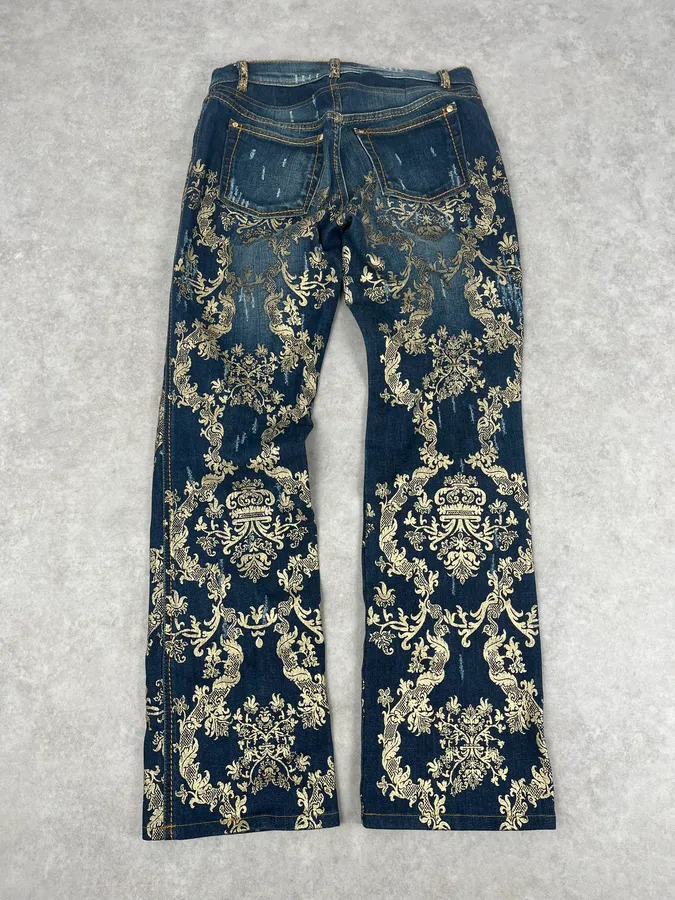 AW2006 Roberto Cavalli Navy Royal Gold Baroque Embroidered Jeans - Image 7