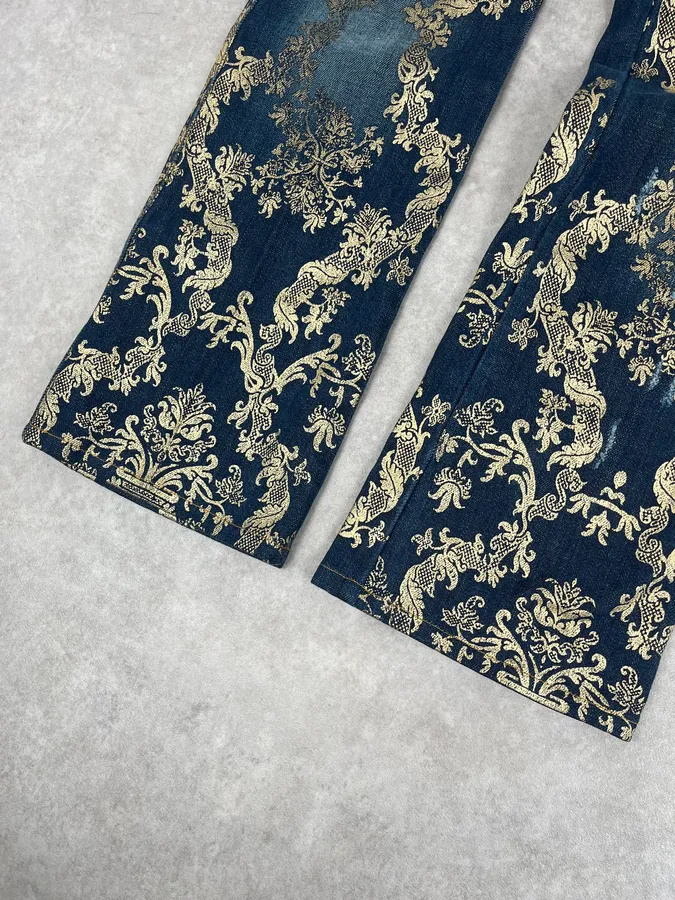 AW2006 Roberto Cavalli Navy Royal Gold Baroque Embroidered Jeans - Image 9