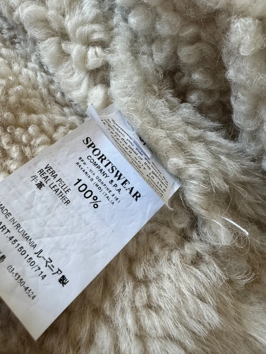 AW2006 Stone Island Hand Painted Sheepskin White Shearling Leather Jacket - Image 7