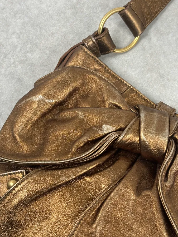 AW2006 Yves Saint Laurent Bronze Leather Bow Shoulder Bag - Image 14