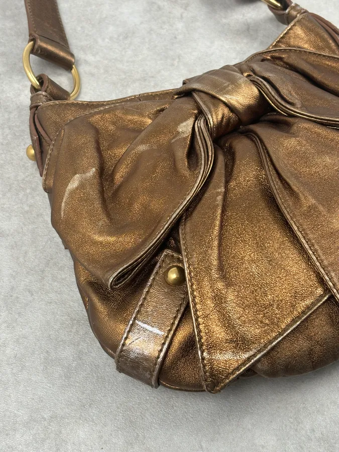 AW2006 Yves Saint Laurent Bronze Leather Bow Shoulder Bag - Image 5