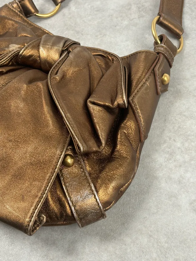 AW2006 Yves Saint Laurent Bronze Leather Bow Shoulder Bag - Image 6