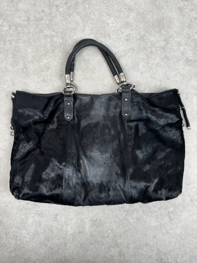 AW2007 Cavalli Black Faux Fur Front Pockets Shoulder Bag - Image 2