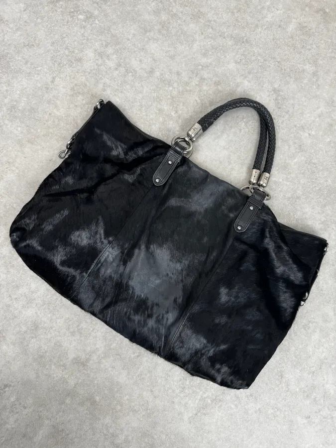 AW2007 Cavalli Black Faux Fur Front Pockets Shoulder Bag - Image 6