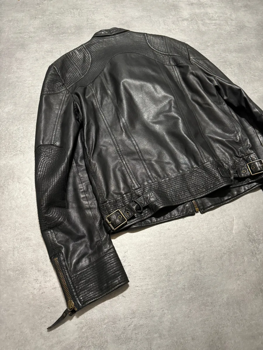 AW2007 Cavalli Black Sophisticated Biker Leather Jacket - Image 4