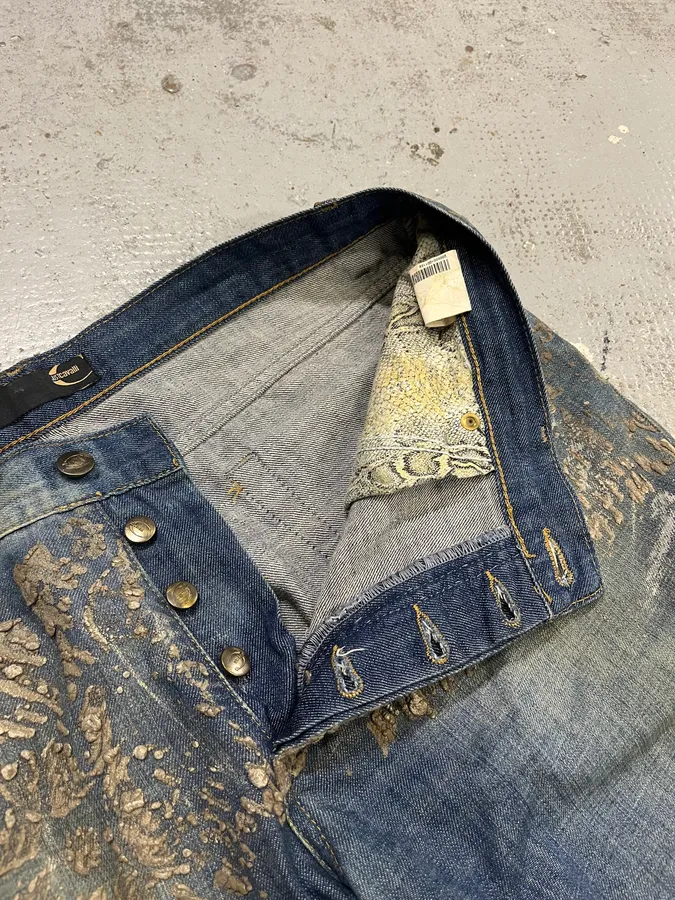 AW2007 Cavalli Blue Denim Gold Embellished Jeans - Image 11