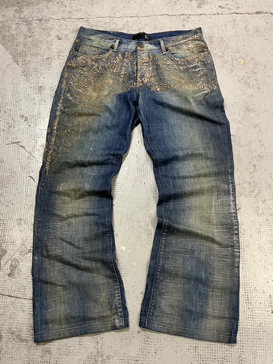 AW2007 Cavalli Blue Denim Gold Embellished Jeans - Image 4