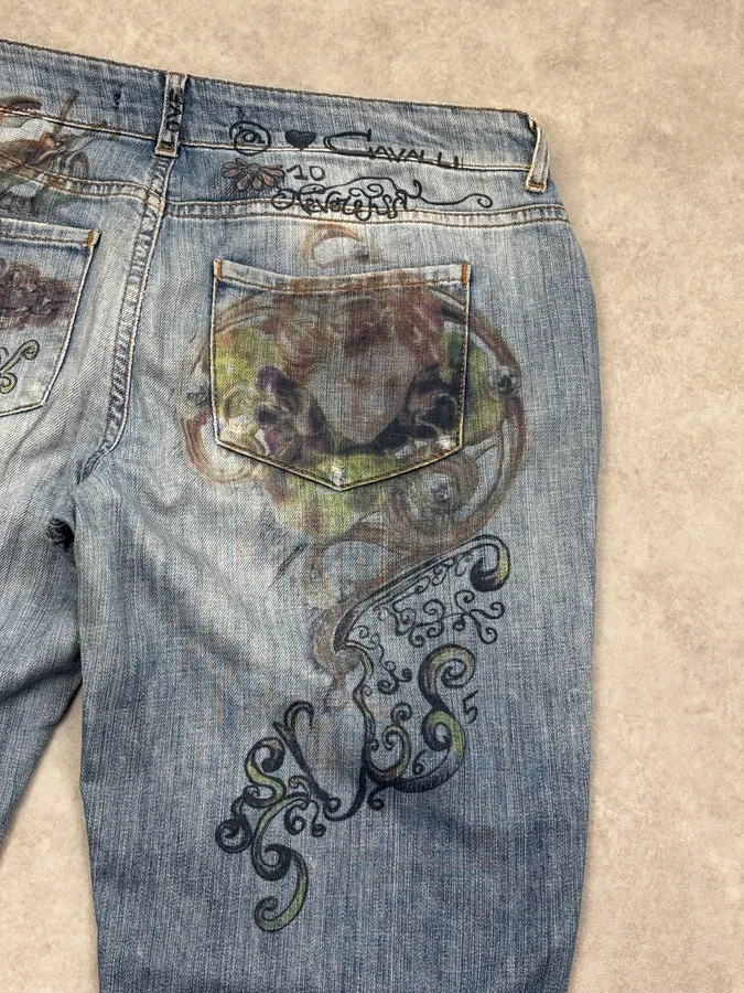 AW2007 Cavalli Blue Denim Painted Abstract Jeans - Image 8