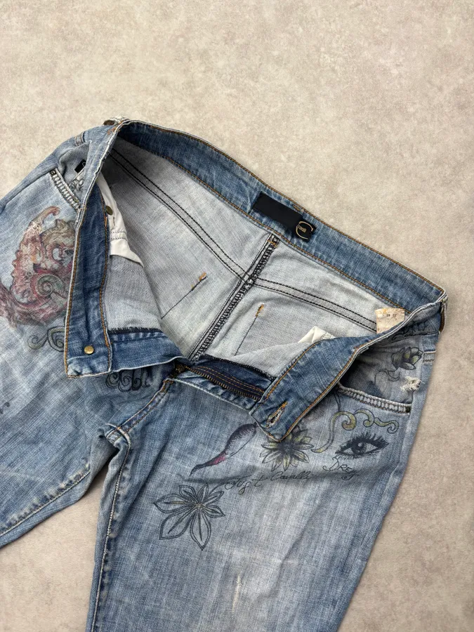 AW2007 Cavalli Blue Denim Painted Abstract Jeans - Image 9