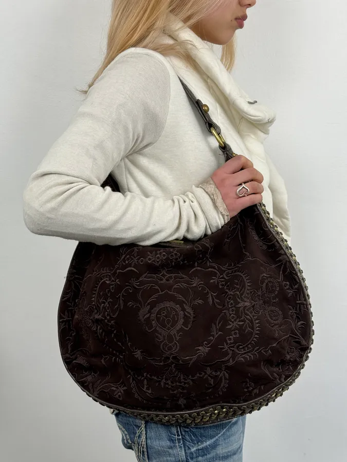 AW2007 Cavalli Brown Embroided Chain Handle Bag - Image 3